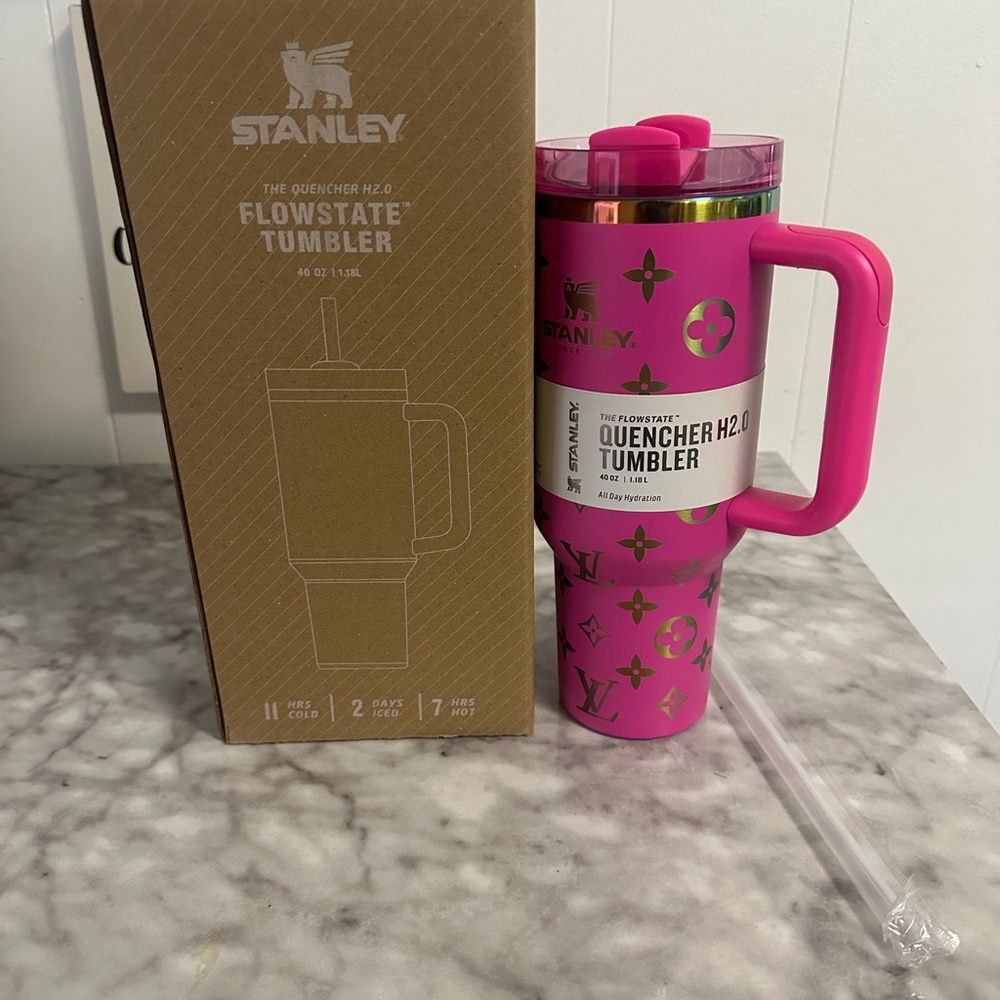Stanley Hot Pink Travel Quencher Tumbler with Metallic Accents - Picture 10 of 11